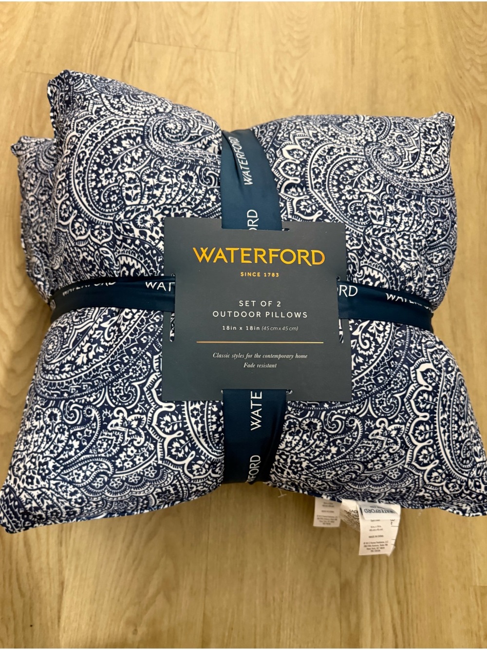 Waterford Navy and White Paisley Outdoor Pillow Set of 2